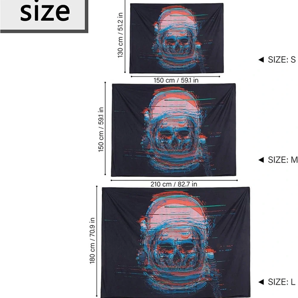 Skull Tapestry Wall Hanging, Skull Psychedelic Trippy Tapestry for Wall Sz L